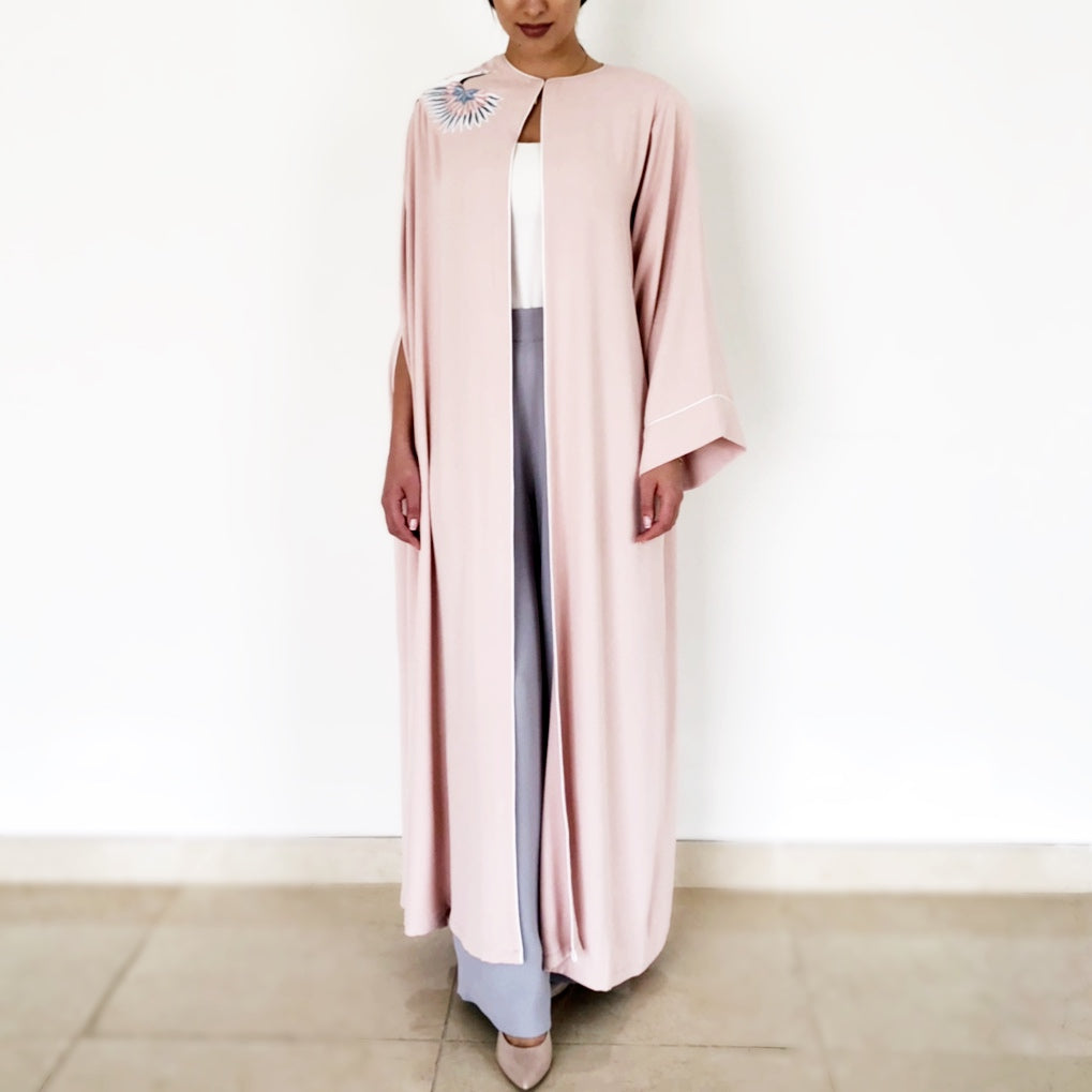 AW18 BLUSH SEMI CAPE WITH EMBROIDERED CRANE