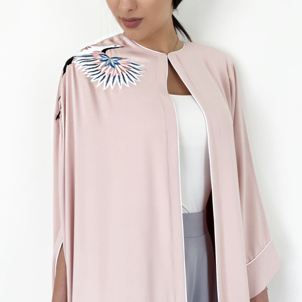 AW18 BLUSH SEMI CAPE WITH EMBROIDERED CRANE