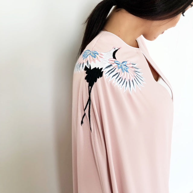 AW18 BLUSH SEMI CAPE WITH EMBROIDERED CRANE