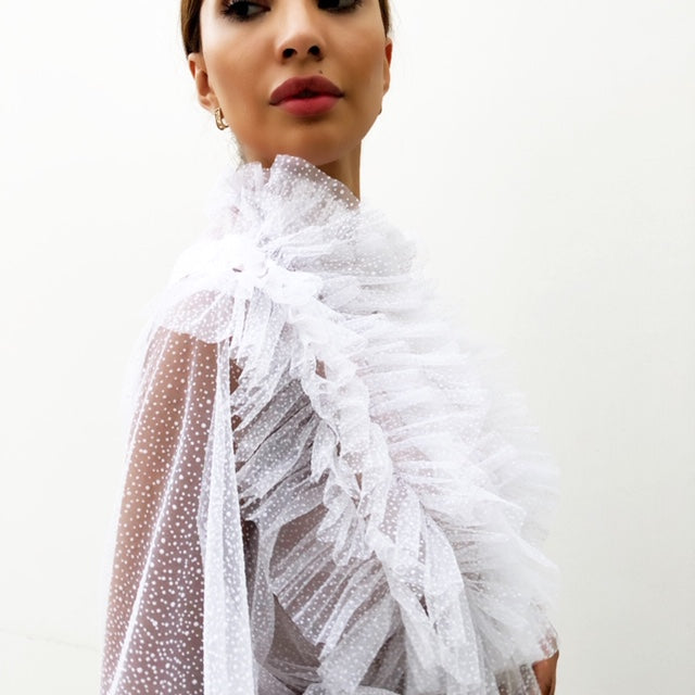 TULLE SHEER RUFFLES  BLOUSE
