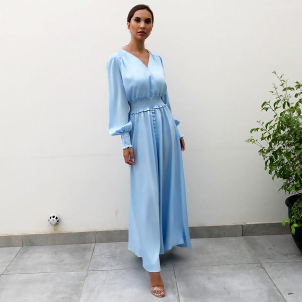 AW19 BABY BLUE RUCHED WAIST MAXI DRESS