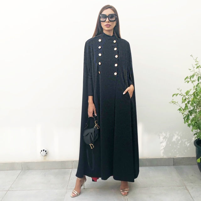 AW19 DOUBLE BREASTED GRADUATED BLACK CAPE