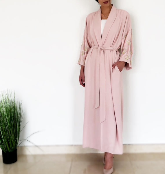 AW18 9 FANS BLUSH PINK DUSTER ABAYA