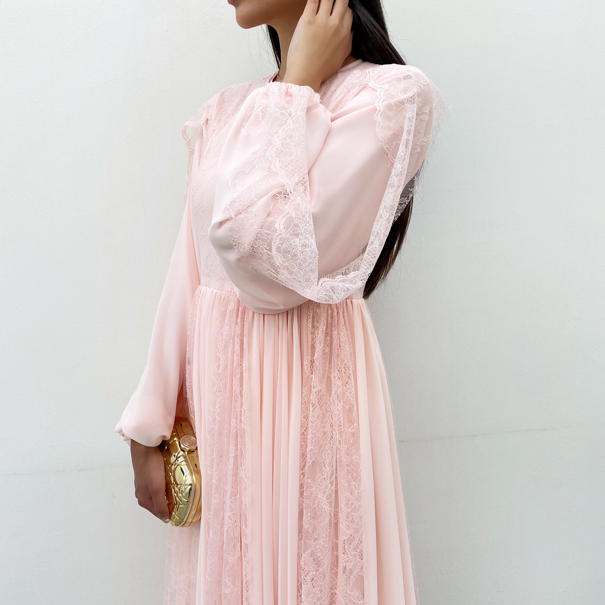 RAM20 ROSE GEORGETTE & CHANTILLY LACE MAXI DRESS