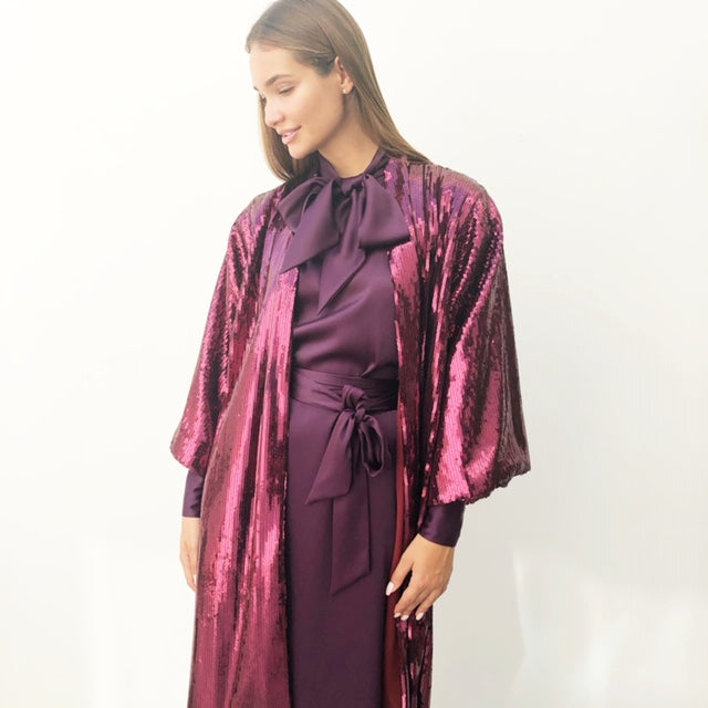 AW18 MAROON SEQUINS KIMONO WITH SEQUINS TASSLES