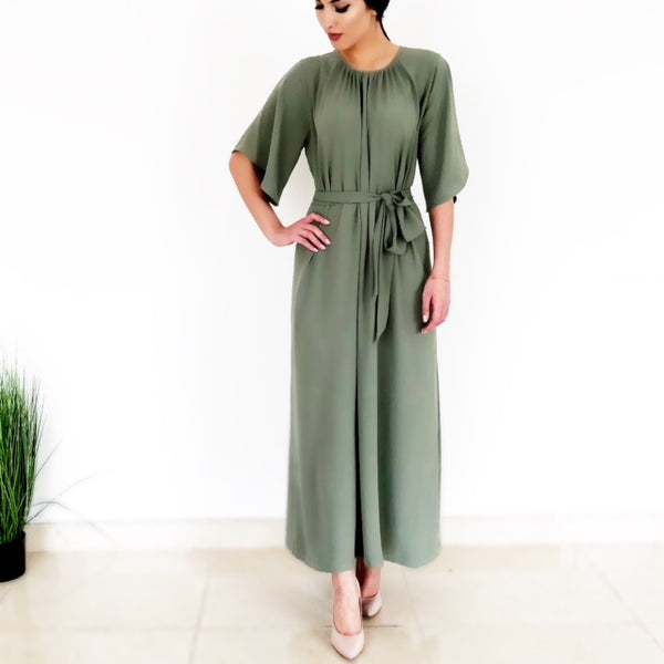 AW18 MOSS GREEN SHORT SLEEVE DRESS