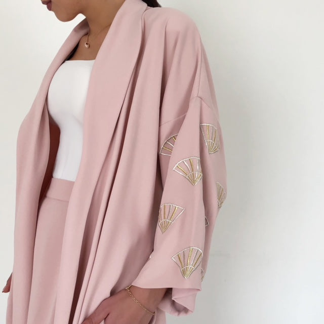 AW18 9 FANS BLUSH PINK DUSTER ABAYA