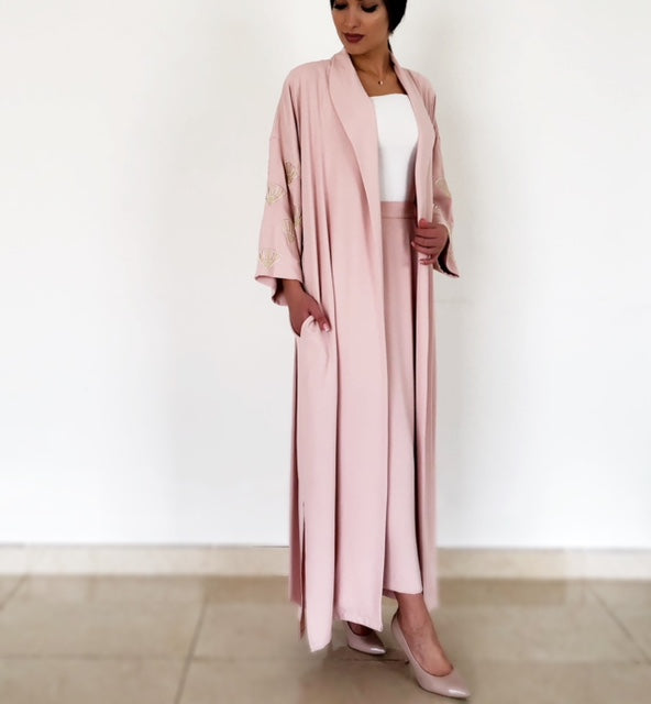 AW18 9 FANS BLUSH PINK DUSTER ABAYA