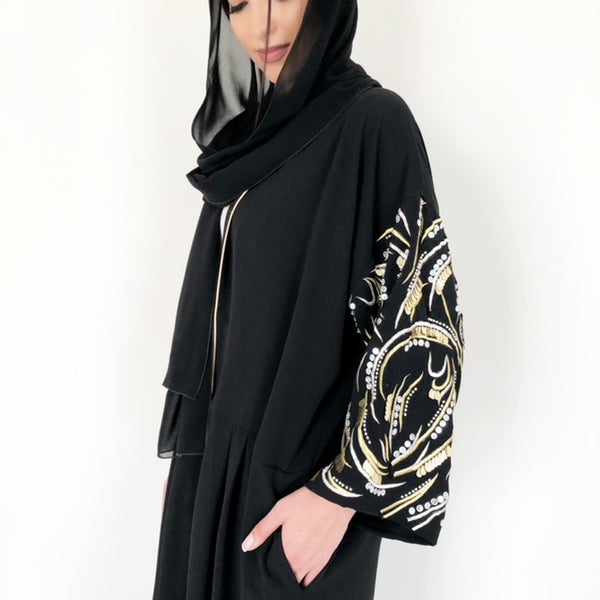 AW18 STUNNING BLACK "LEAVES OF GOLD" ABAYA