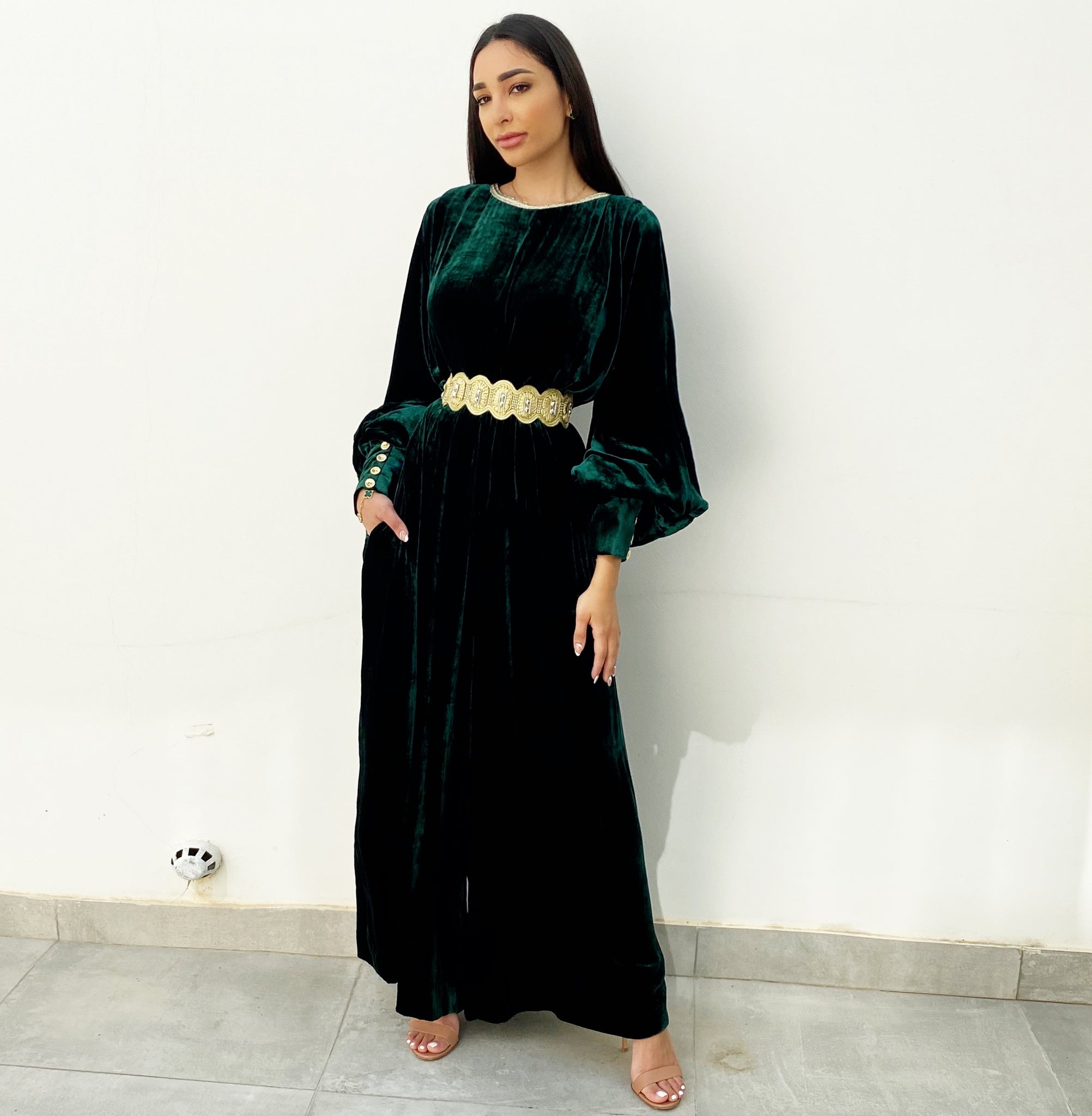 AW20 EMERALD GREEN SILK VELVET JUMPSUIT