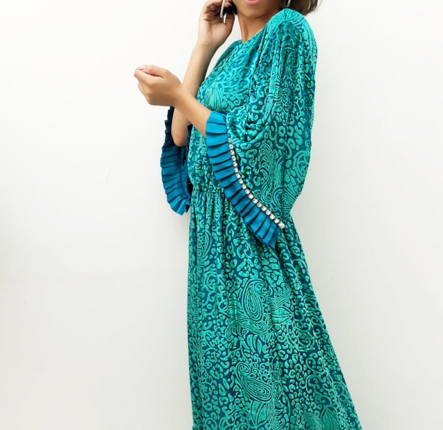 BOHO SEA GREEN VELVETEEN LINED BOHO JUMPSUIT