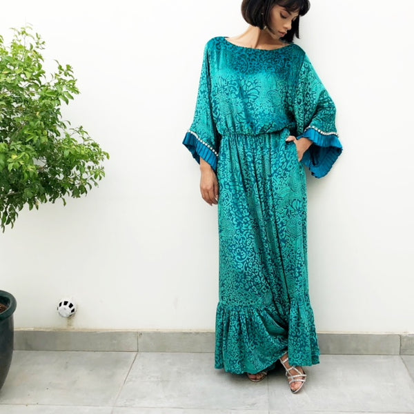 BOHO SEA GREEN VELVETEEN LINED BOHO JUMPSUIT