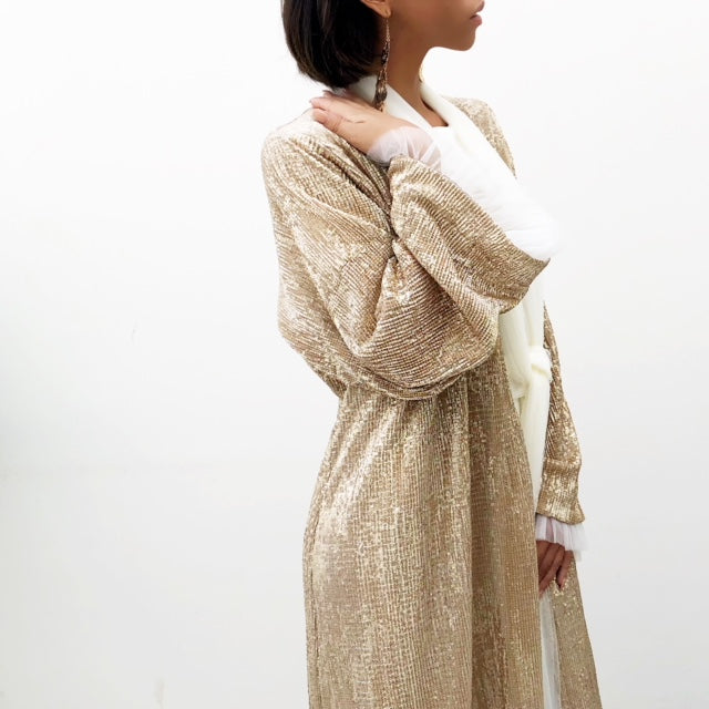 RAMADAN 18 GOLD SEQUINS TULLE ABAYA WITH TULLE DETAILING