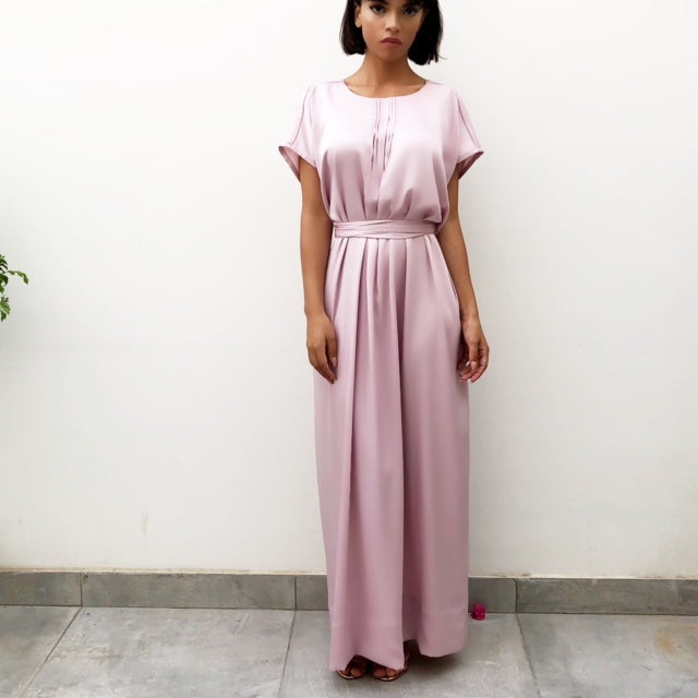 MATT SATIN TUNIC DRESS WITH PIN TUCK DETAILS