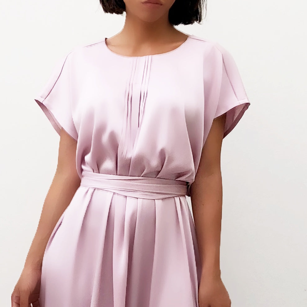 MATT SATIN TUNIC DRESS WITH PIN TUCK DETAILS
