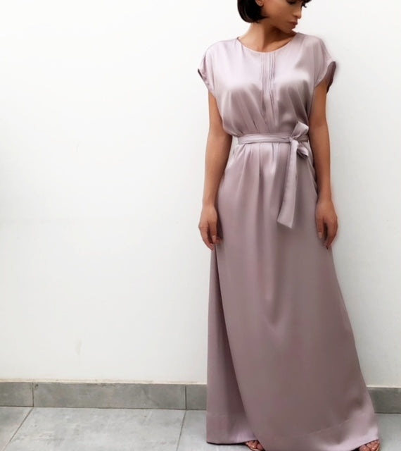 MATT SATIN TUNIC DRESS WITH PIN TUCK DETAILS