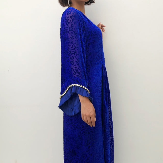 COBOLT BLUE BOHO WRAP DRESS IN SILK VELVETEEN