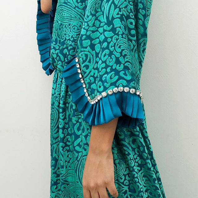 BOHO SEA GREEN VELVETEEN LINED BOHO JUMPSUIT