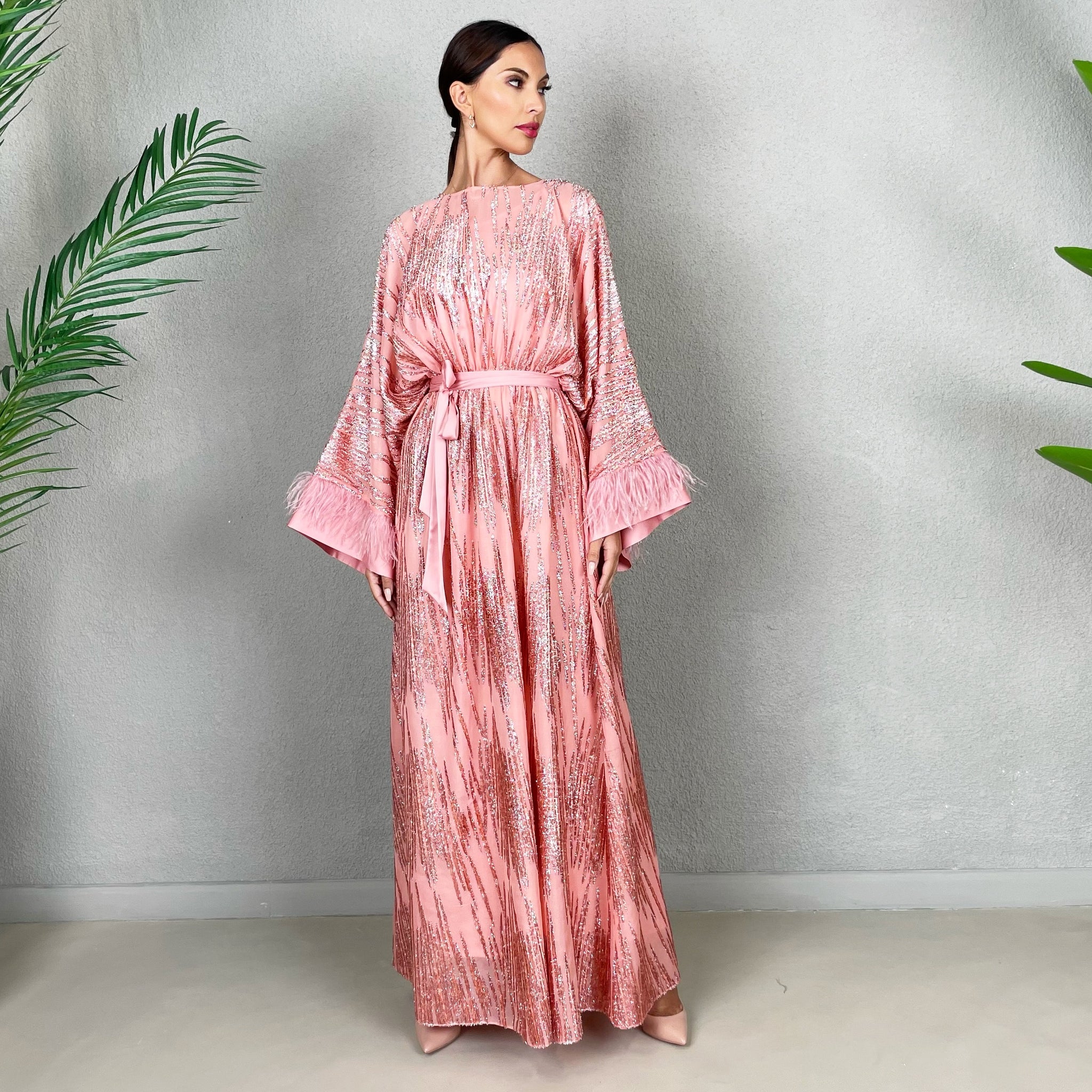 RAM22 ALIYA WATERMELON CHIFFON KAFTAN DRESS