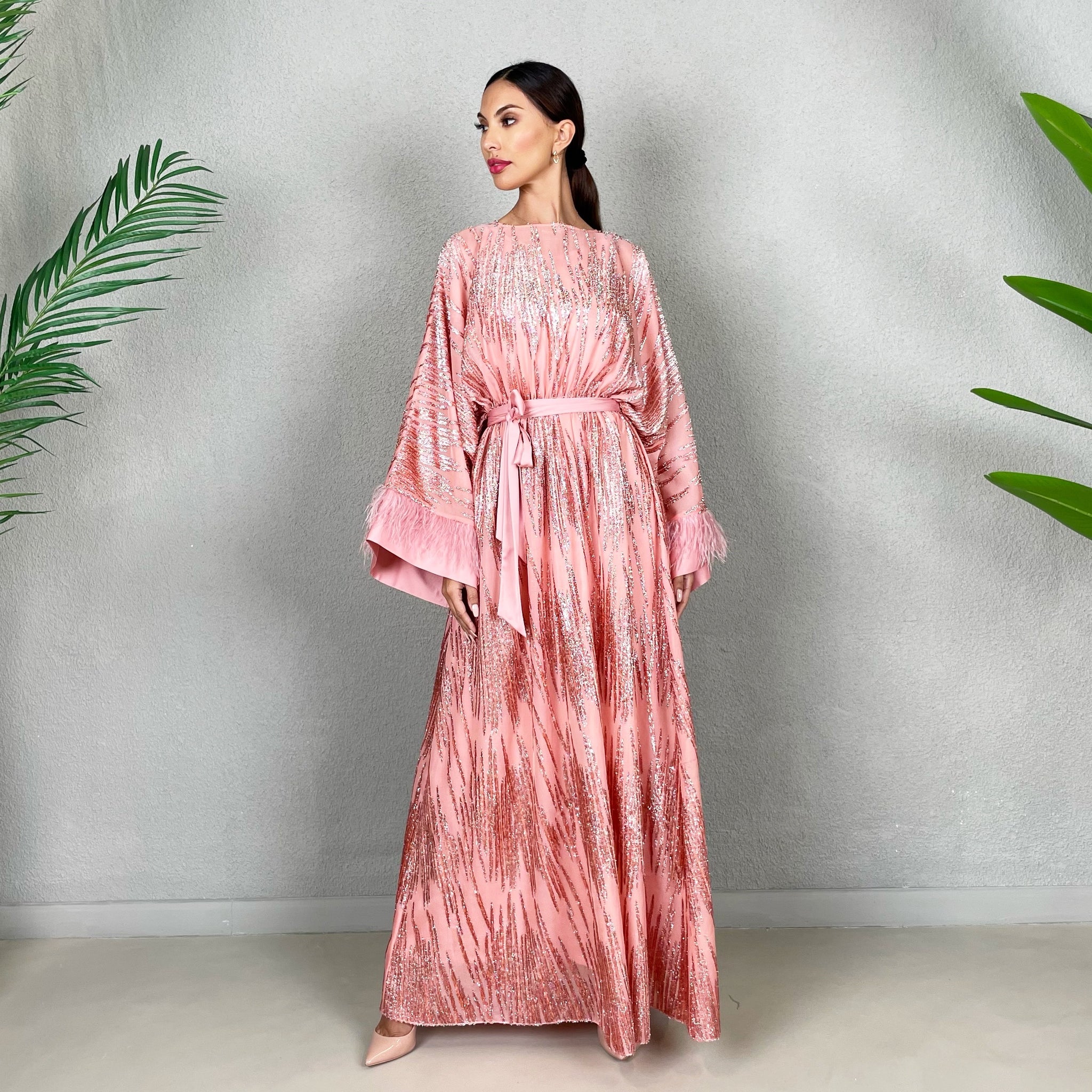 RAM22 ALIYA WATERMELON CHIFFON KAFTAN DRESS