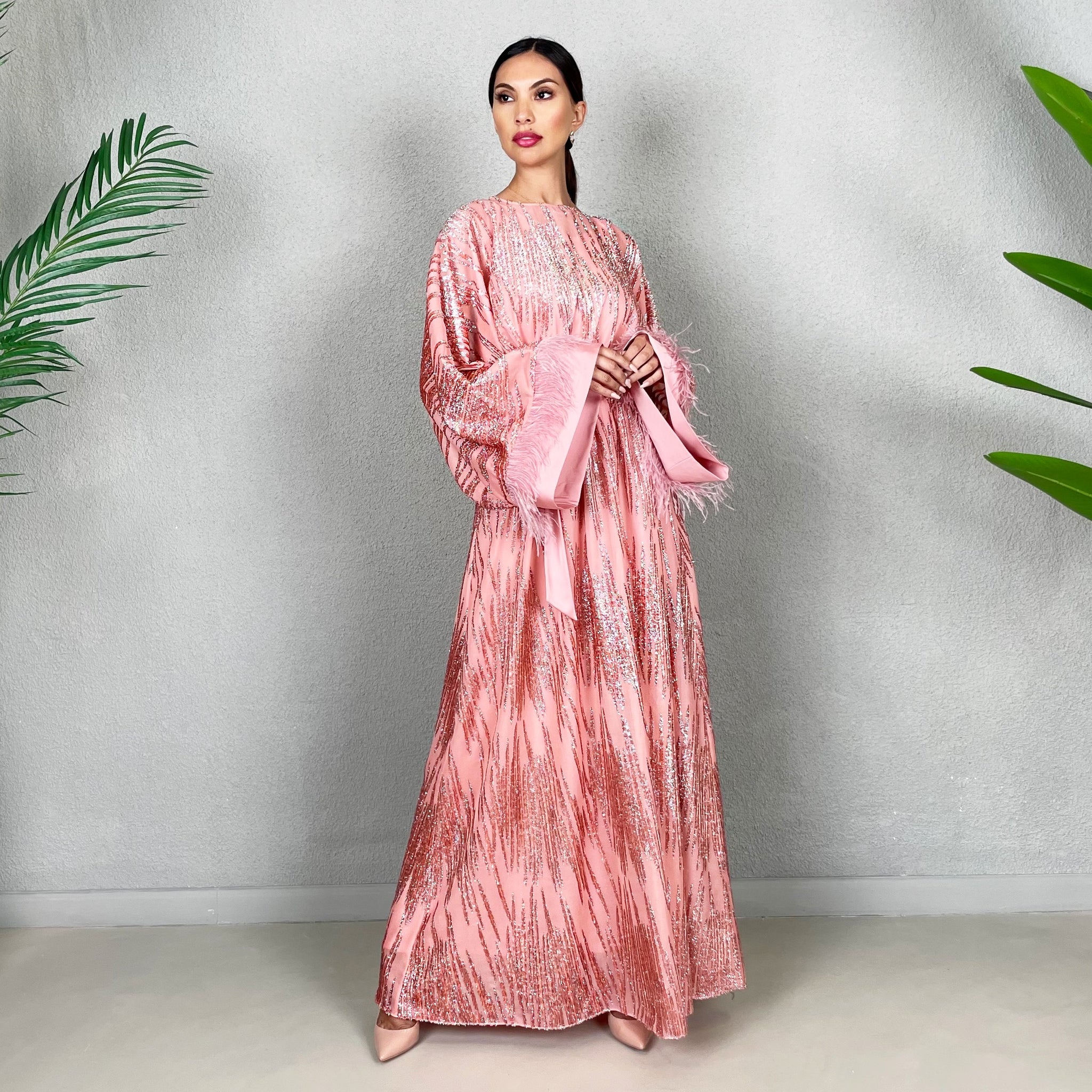 RAM22 ALIYA WATERMELON CHIFFON KAFTAN DRESS