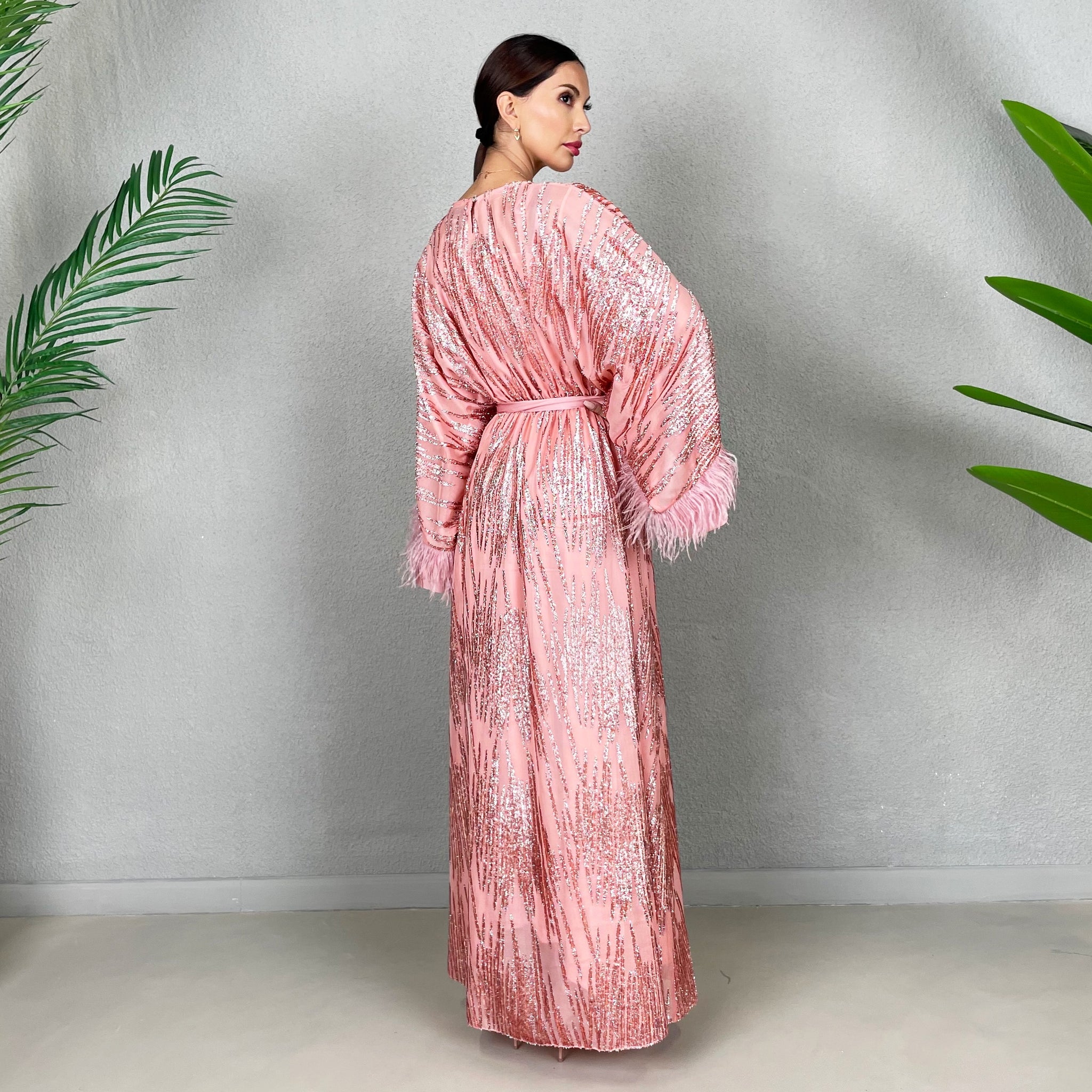 RAM22 ALIYA WATERMELON CHIFFON KAFTAN DRESS