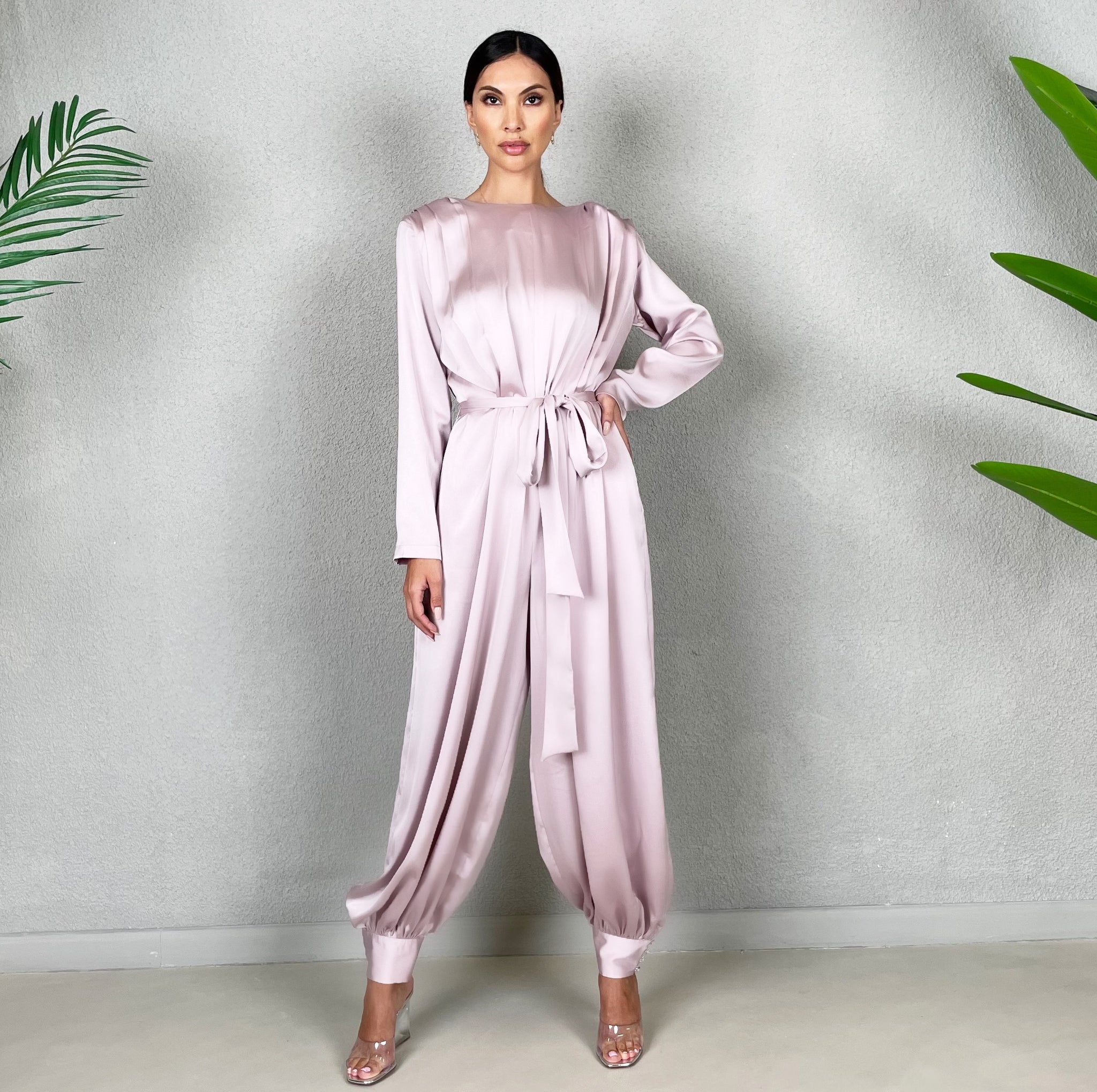 RAM22 LILAC MATT SATIN HAREM PANTS JUMPSUIT