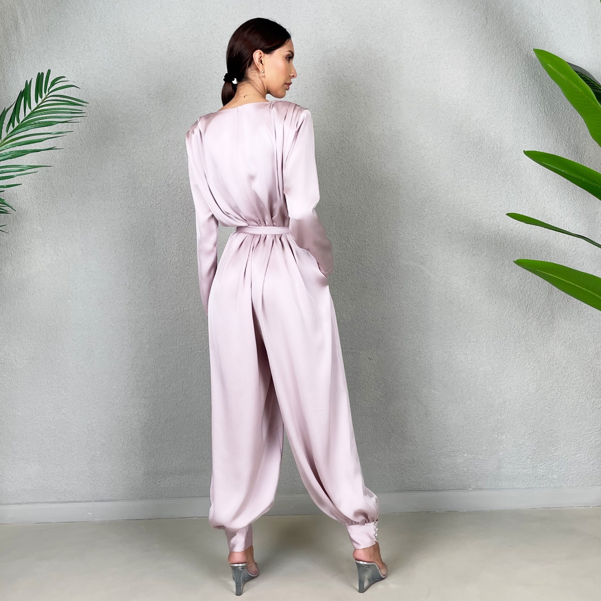 RAM22 LILAC MATT SATIN HAREM PANTS JUMPSUIT