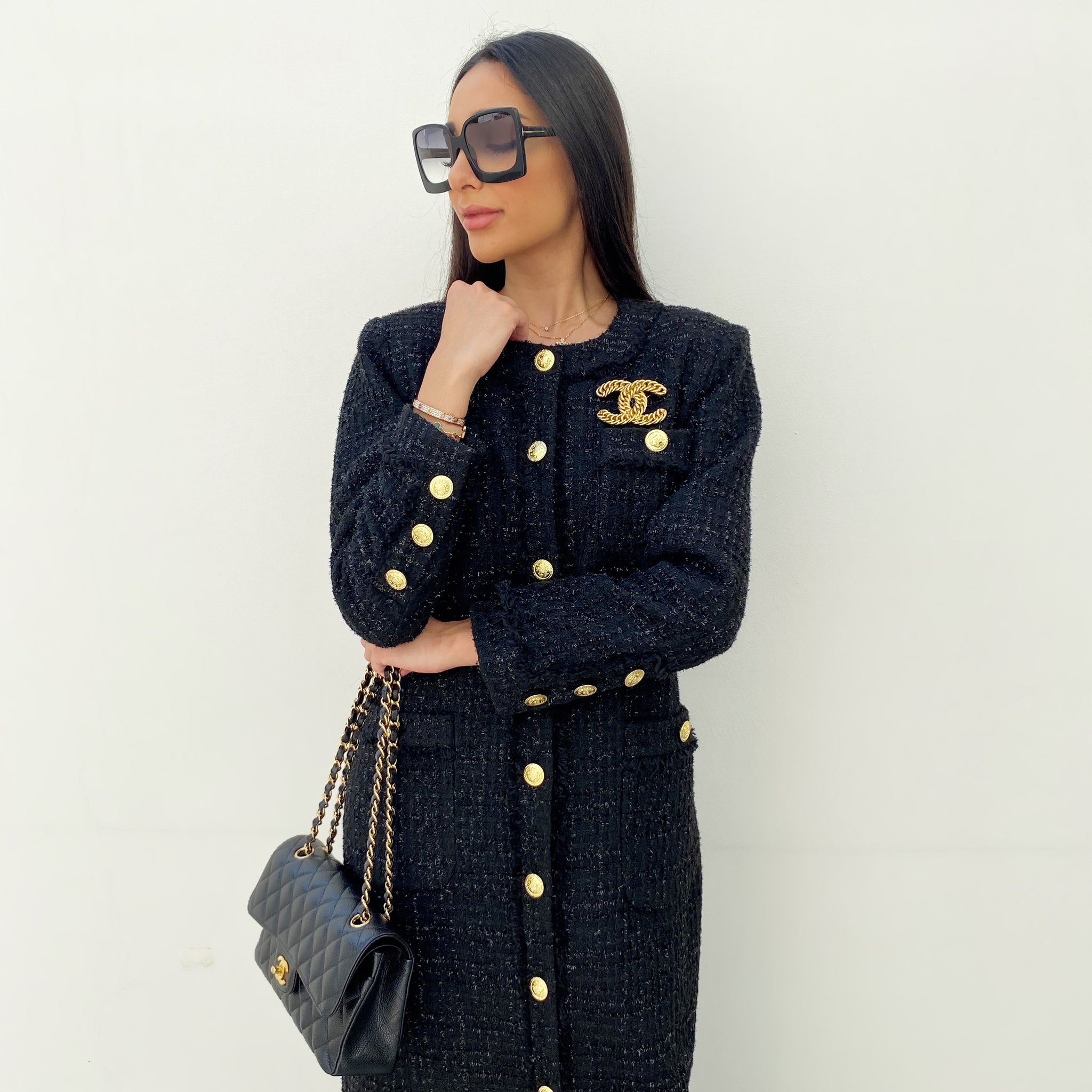 AW20 ISABEL BLACK BOUCLE COAT DRESS