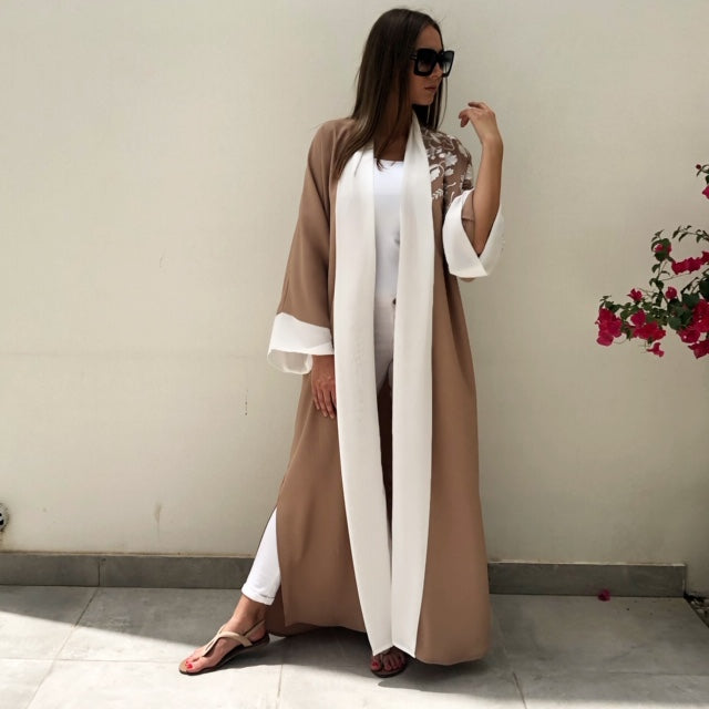 RAM19 SAKURA  BISCUIT ABAYA WITH CHIFFON TIE &  EMBROIDERY