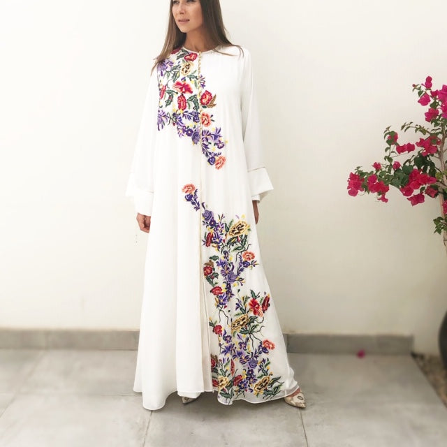 RAM19 ZAHRA WHITE MOROCCAN KAFTAN IN CHIFFON