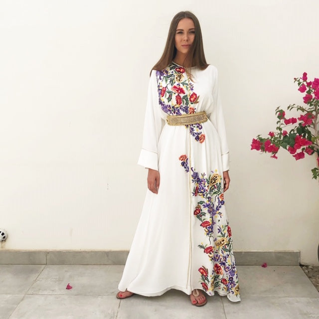 RAM19 ZAHRA WHITE MOROCCAN KAFTAN IN CHIFFON