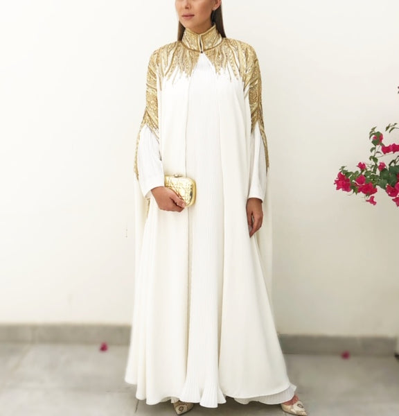 RAM19 SHAMSA OFF-WHITE EMBELLISHED CAPE