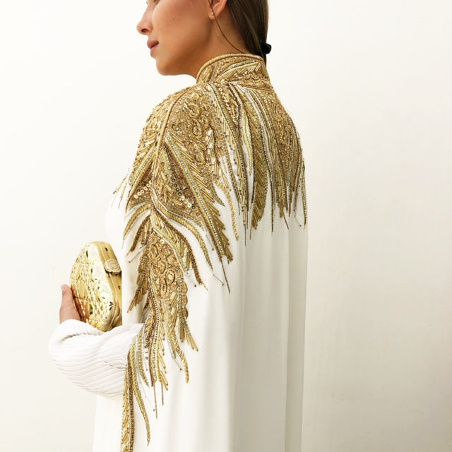 RAM19 SHAMSA OFF-WHITE EMBELLISHED CAPE