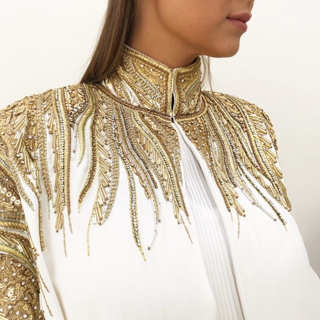 RAM19 SHAMSA OFF-WHITE EMBELLISHED CAPE