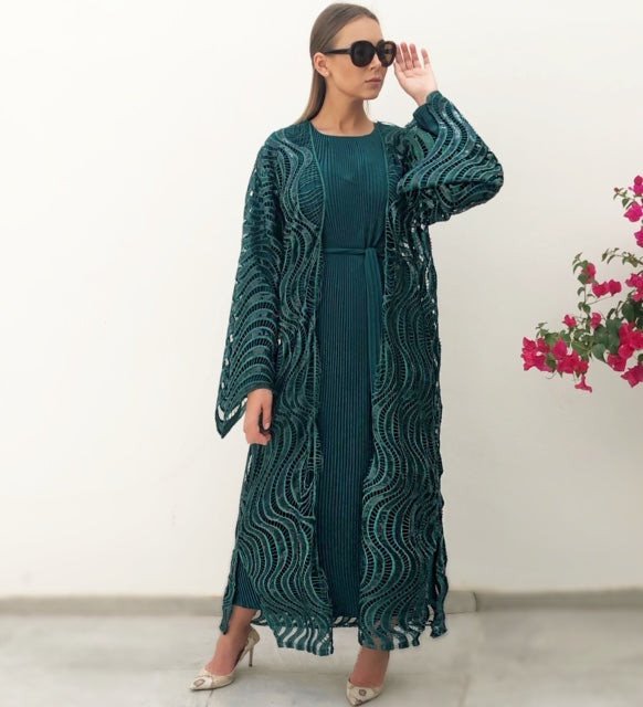RAM19 BOTTLE GREEN LACE & SEQUINS ABAYA