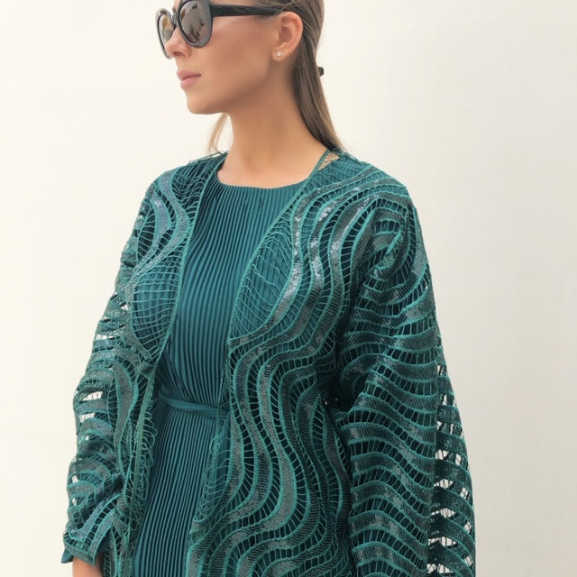 RAM19 BOTTLE GREEN LACE & SEQUINS ABAYA