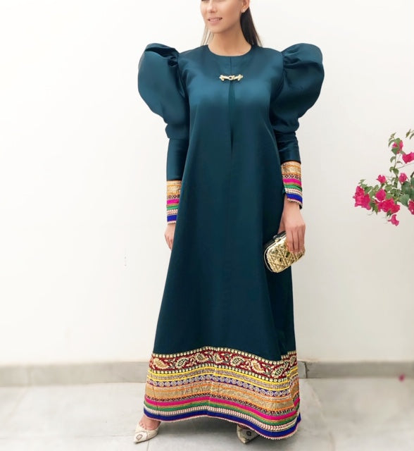 RAM19 HIND EMERALD GREEN TAFFETA EVENING ABAYA