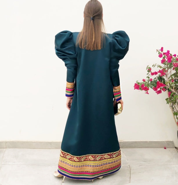 RAM19 HIND EMERALD GREEN TAFFETA EVENING ABAYA