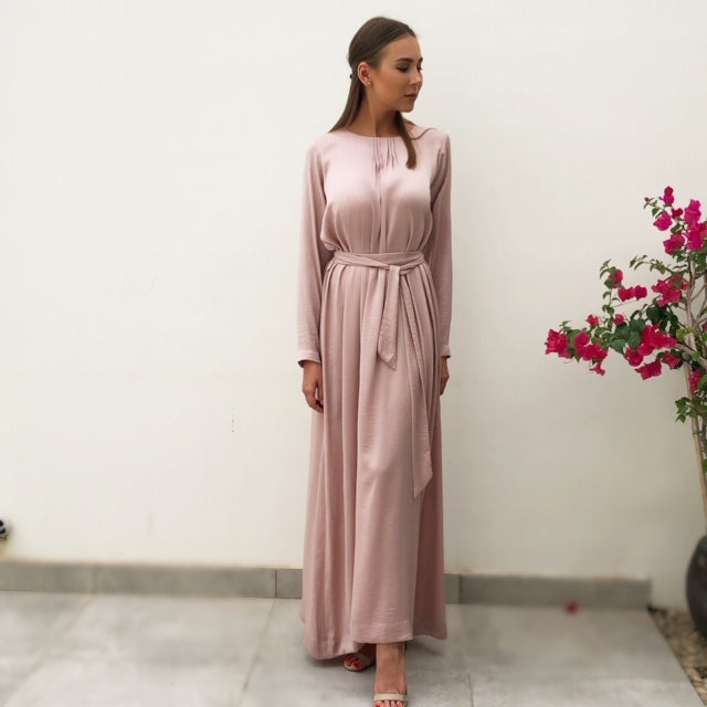 RAM19 BLUSH LONG SLEEVE TUNIC DRESS WITH PIN TUCKS