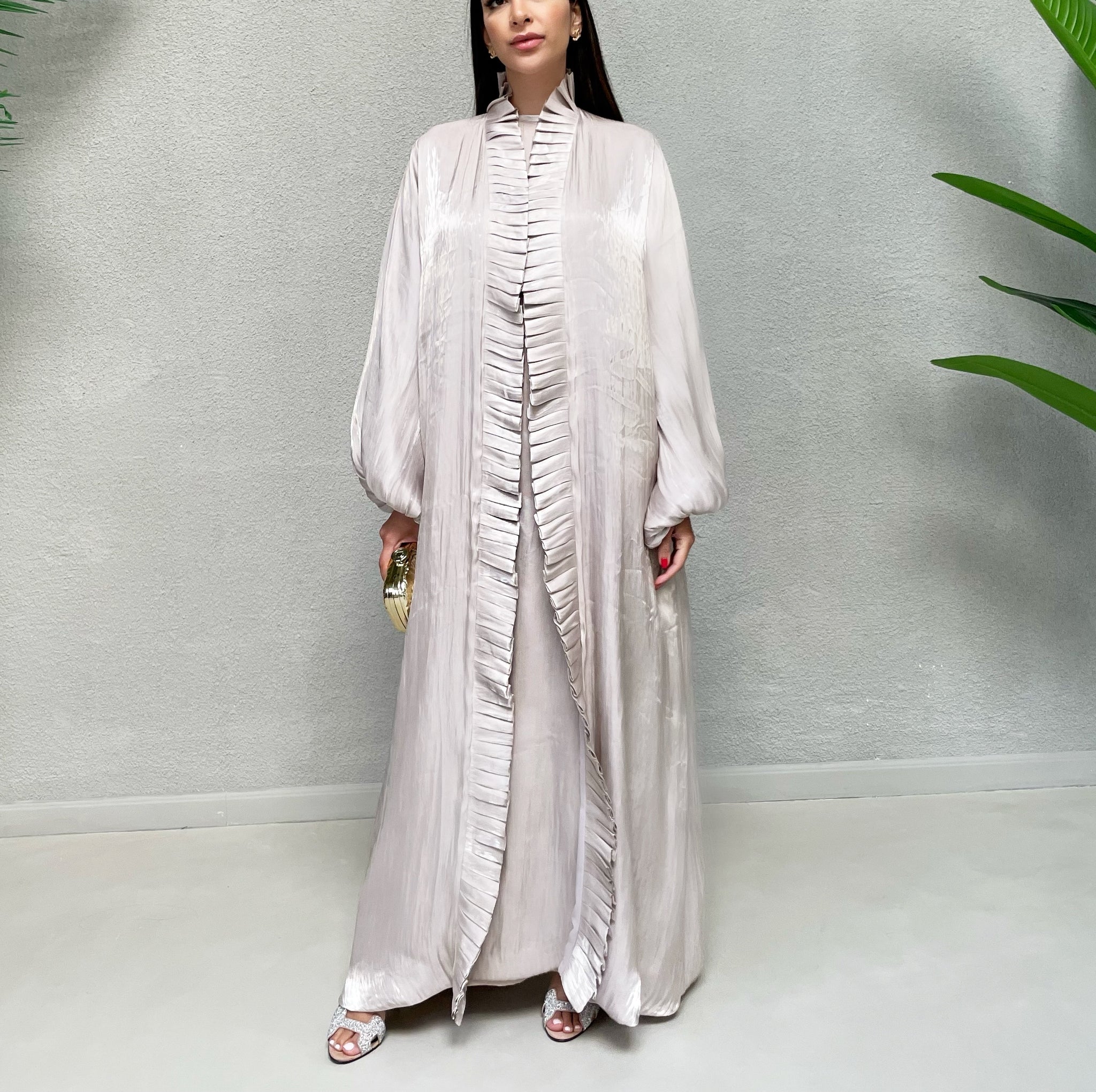 AW 21 GREY NOORA ORGANZA RUFFLE ABAYA