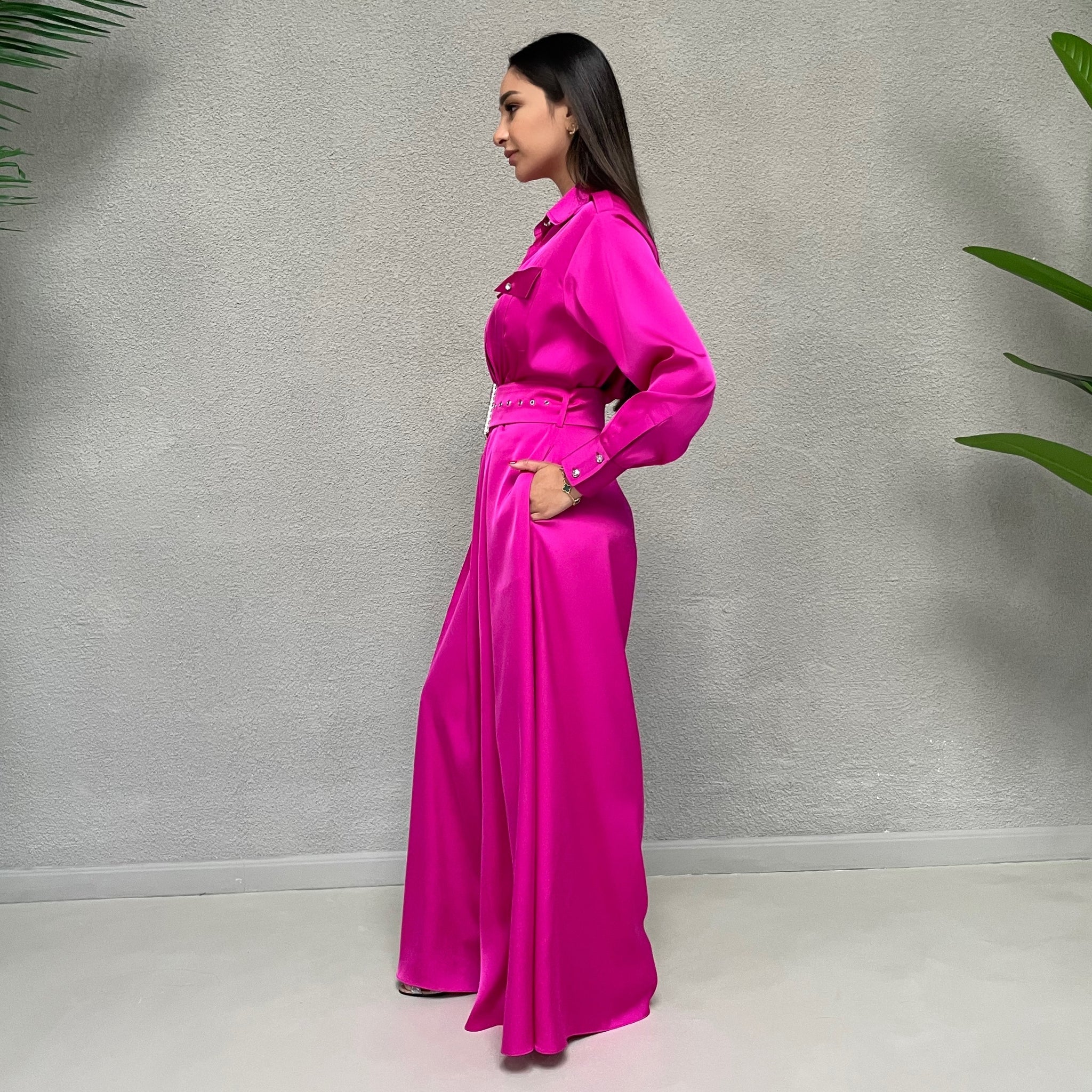 AW 21 HOT PINK SATIN JUMPSUIT