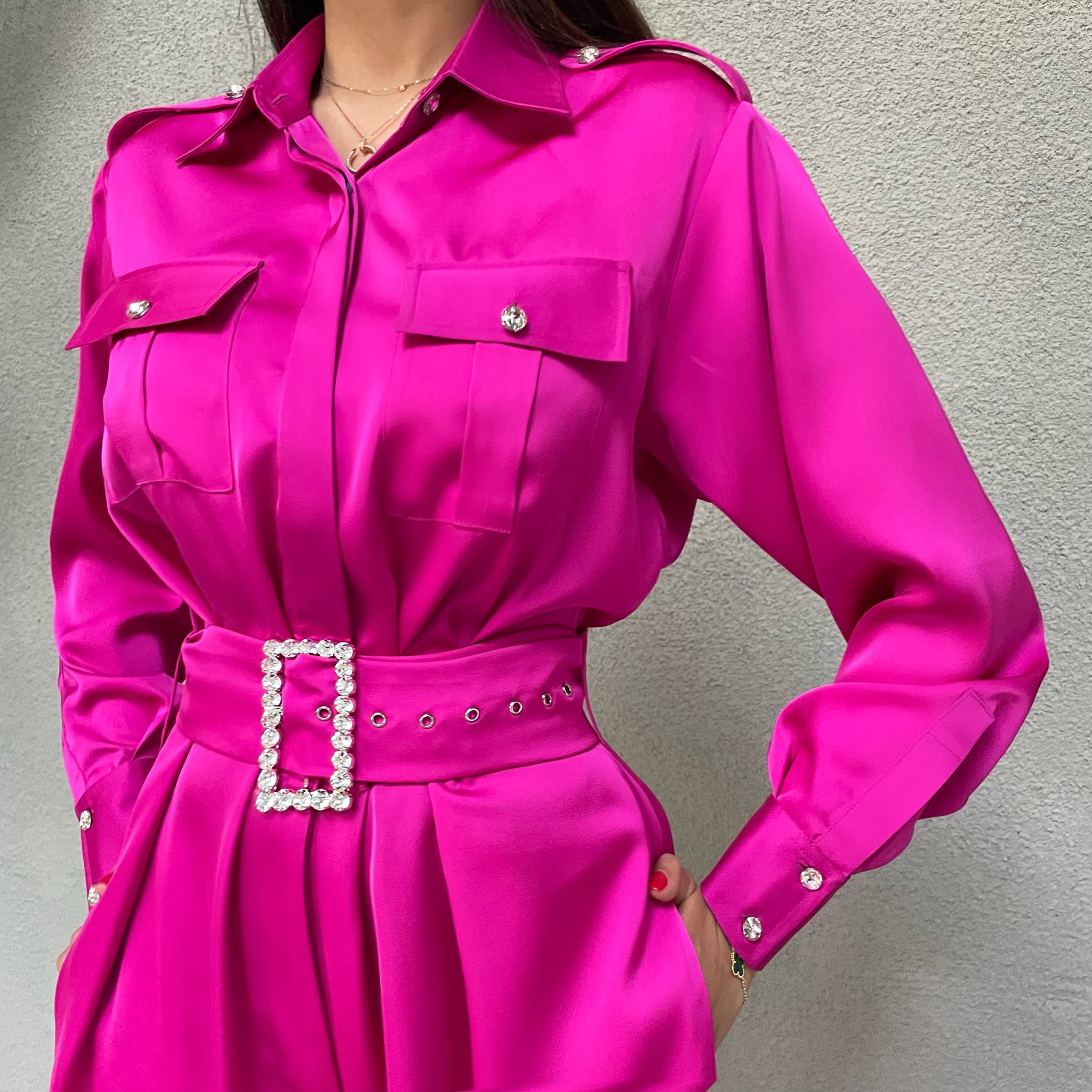 AW 21 HOT PINK SATIN JUMPSUIT