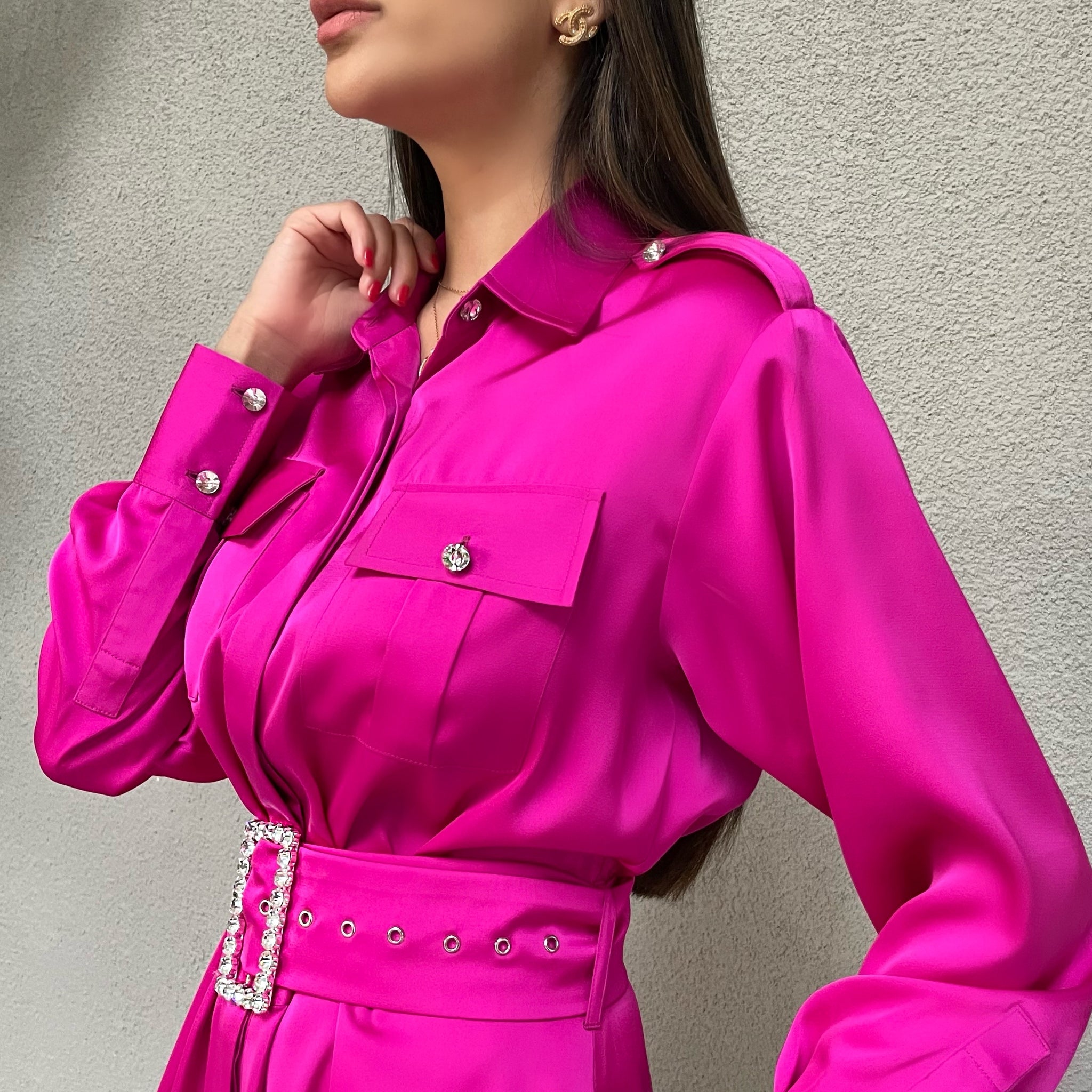 AW 21 HOT PINK SATIN JUMPSUIT