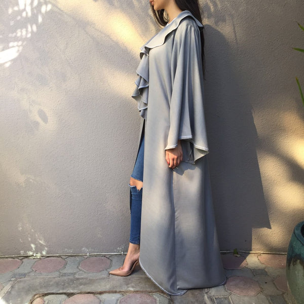 Linen Graduated Robe with ruffle collar