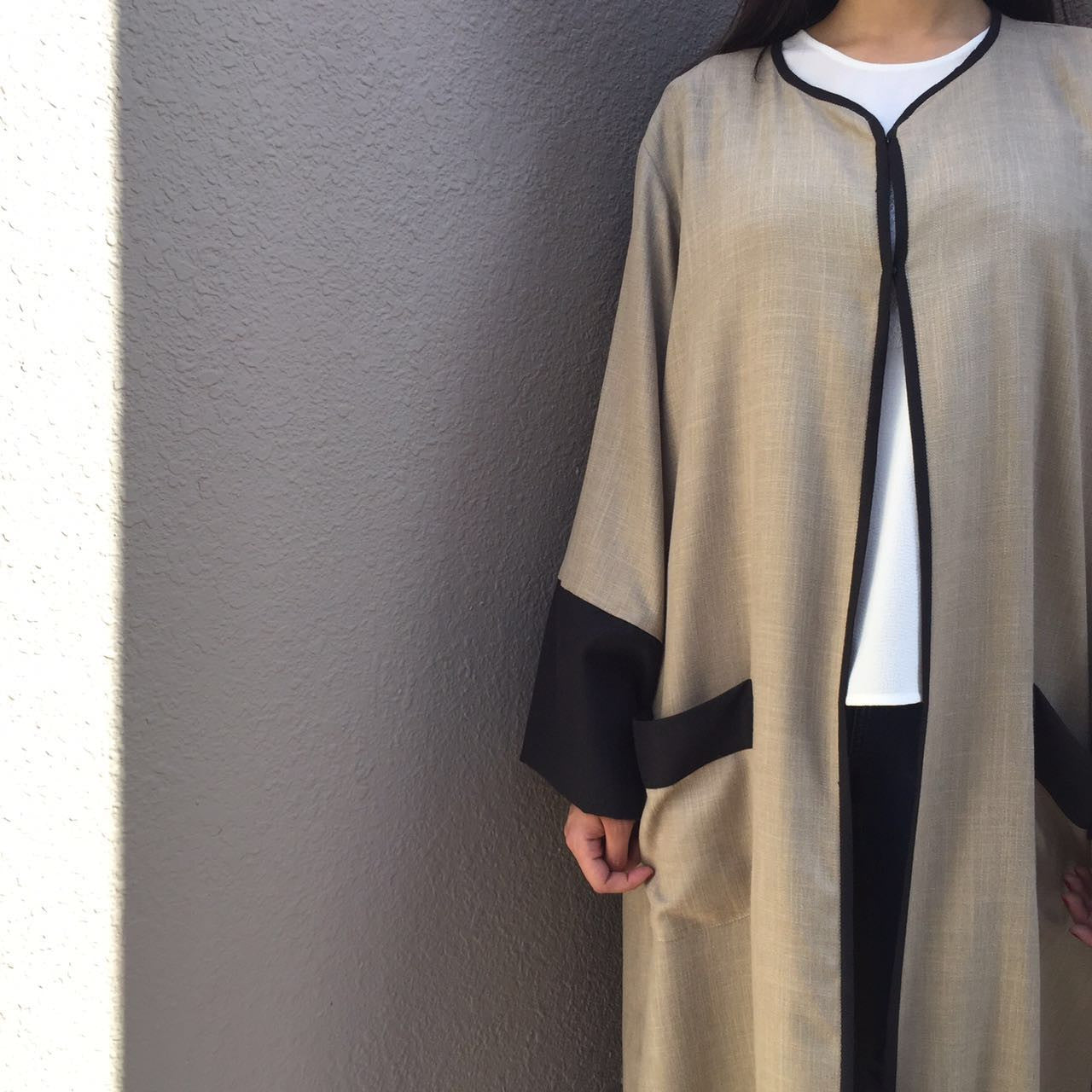 Linen Robe in colour block with pocket detailing
