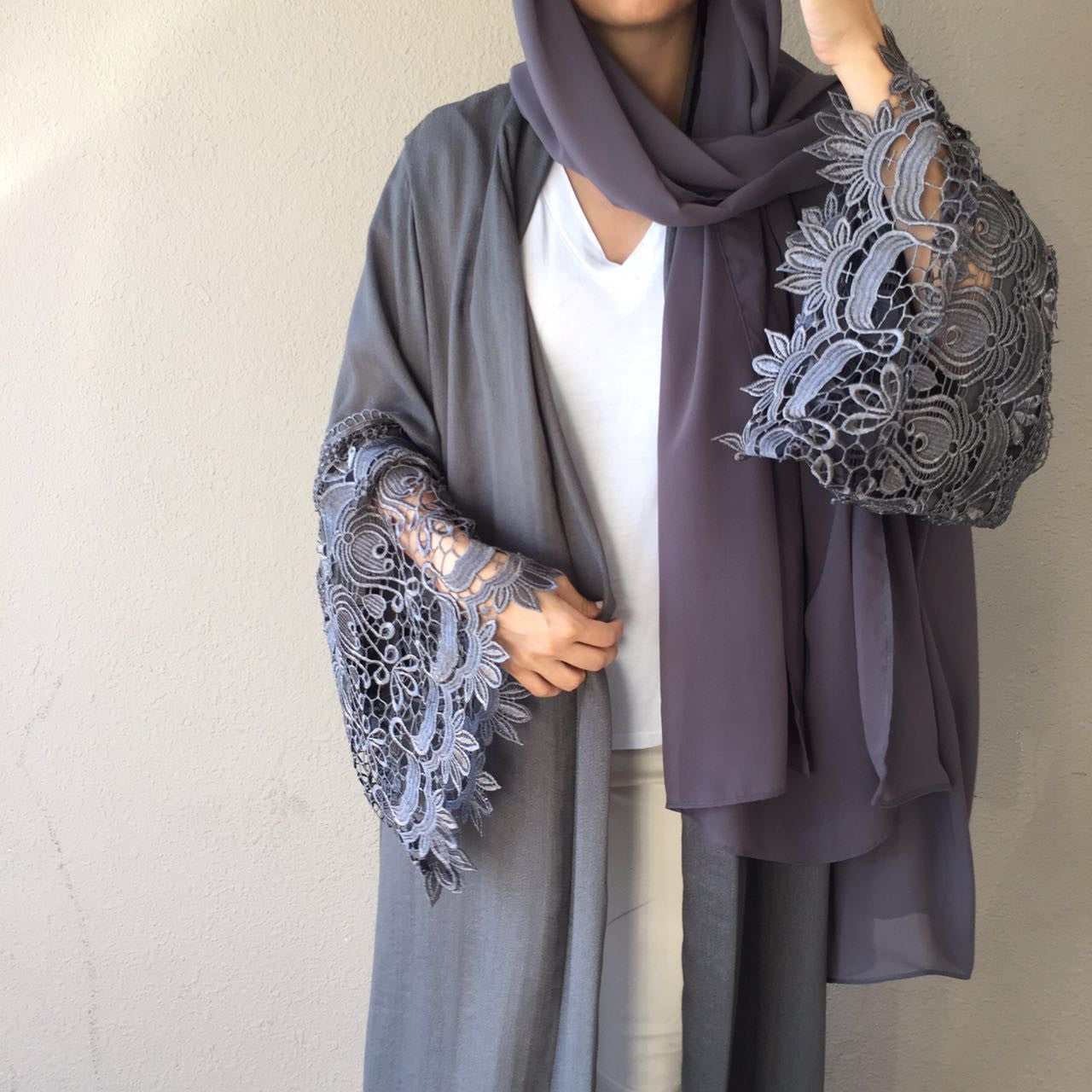 Limited Edition Shimmer linen Evening Abaya with Lace