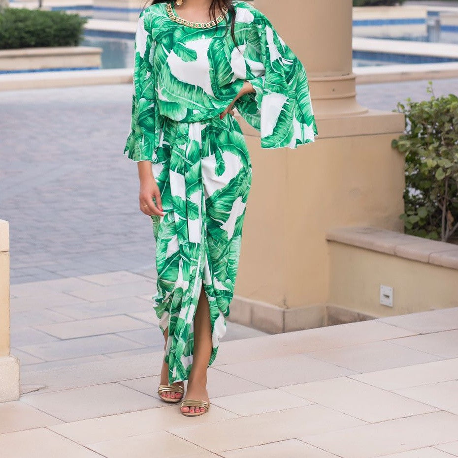 Qabeela Resort 17 Banana Print Crepe Georgette Dhoti Jumpsuit