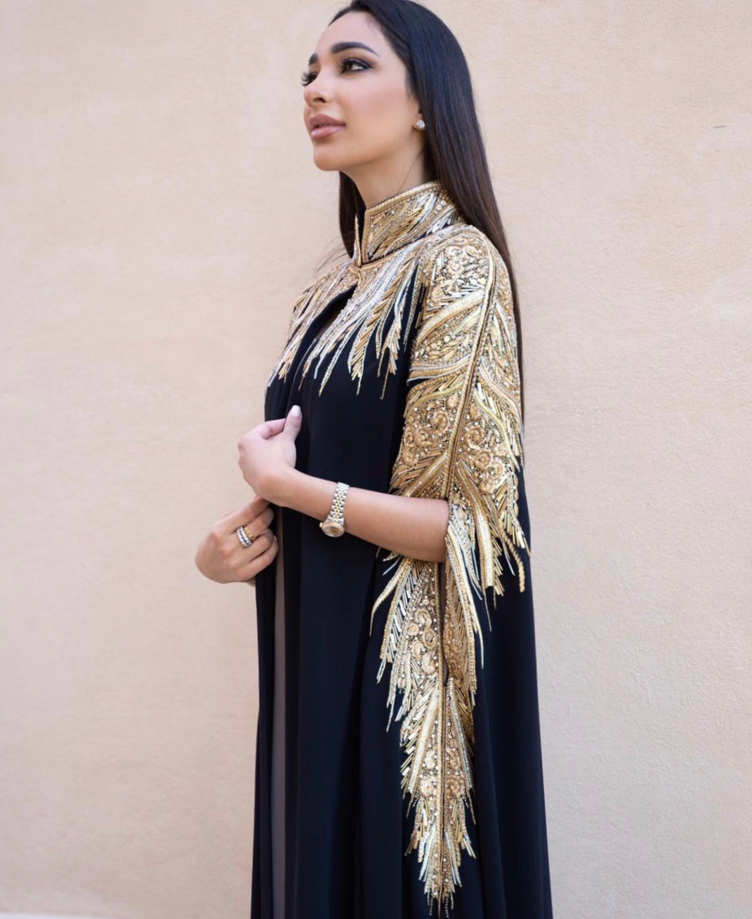 RAM19 SHAMSA BLACK EMBELLISHED CAPE